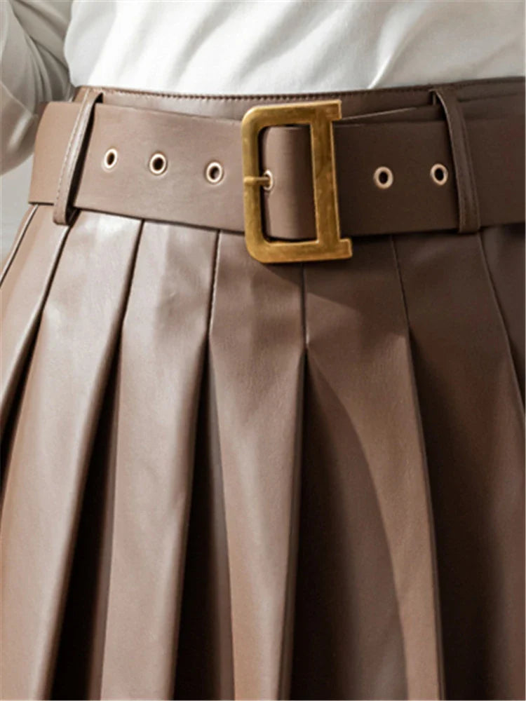 Faux Pleated Women's With Belted 2024 New Sexy Mini Autumn Winter Skirt