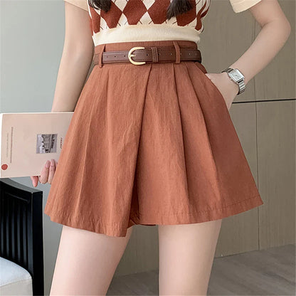 Waist 2024 New Summer Solid Loose Casual Wide Leg A-Line Skirts Shorts