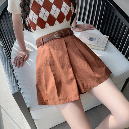 Waist 2024 New Summer Solid Loose Casual Wide Leg A-Line Skirts Shorts