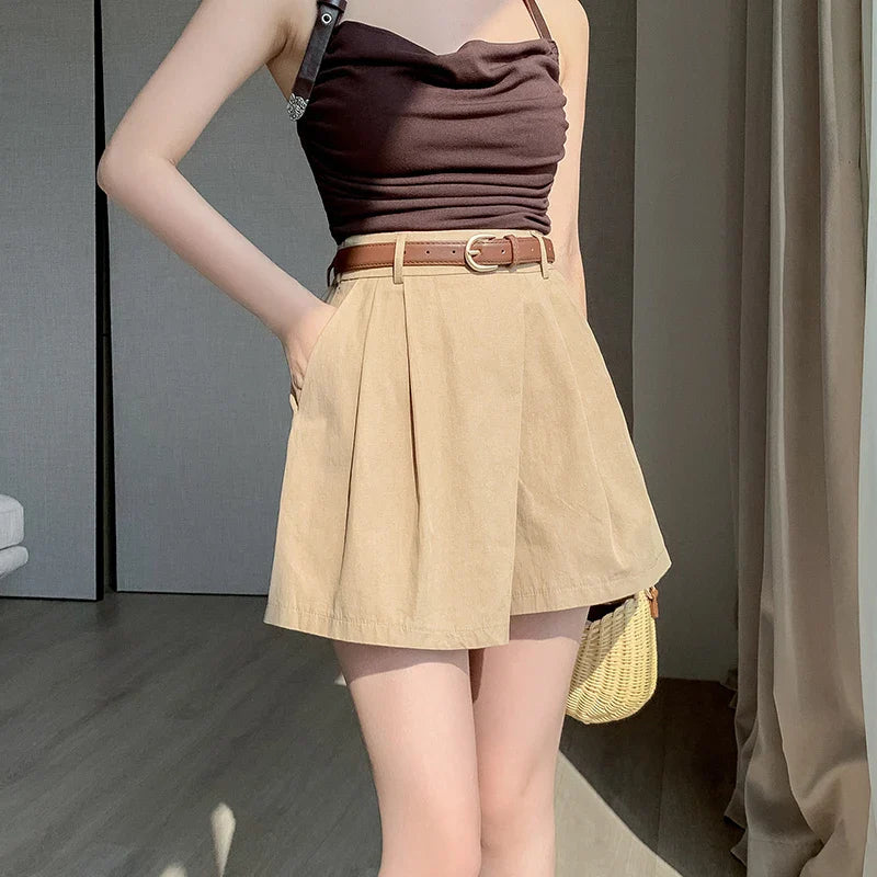 Waist 2024 New Summer Solid Loose Casual Wide Leg A-Line Skirts Shorts