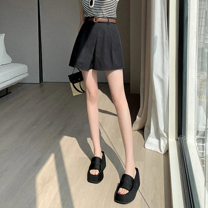 Waist 2024 New Summer Solid Loose Casual Wide Leg A-Line Skirts Shorts