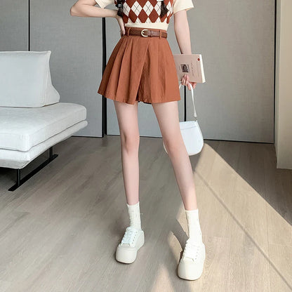 Waist 2024 New Summer Solid Loose Casual Wide Leg A-Line Skirts Shorts