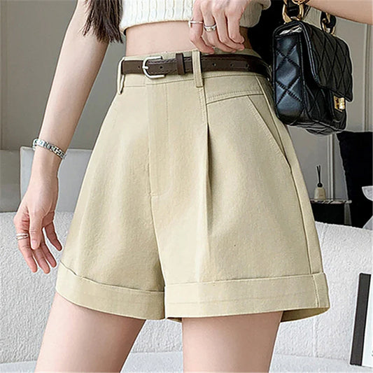 Waist Women's A-Line Shorts 2024 Summer Elegant Solid Pockets Office Lady Style Casual Shorts