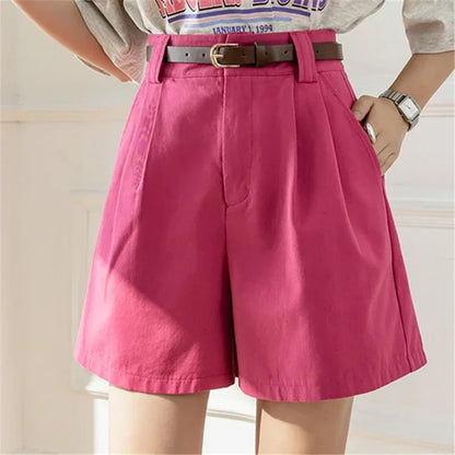 Waist Women's Suit Shorts Spring 2024 New Elegant Minimalism Straight Loose Trousers Shorts