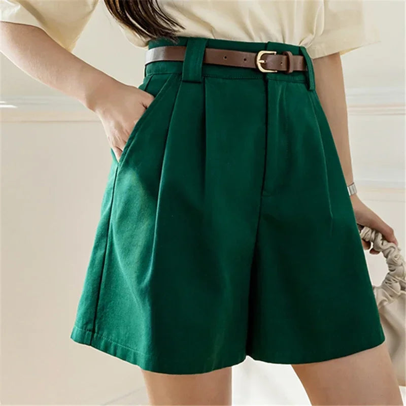 Waist Women's Suit Shorts Spring 2024 New Elegant Minimalism Straight Loose Trousers Shorts