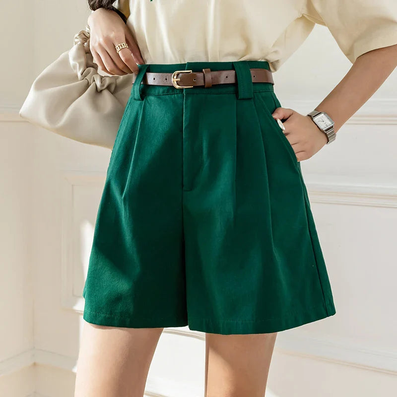 Waist Women's Suit Shorts Spring 2024 New Elegant Minimalism Straight Loose Trousers Shorts