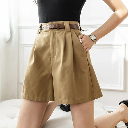 Waist Women's Suit Shorts Spring 2024 New Elegant Minimalism Straight Loose Trousers Shorts