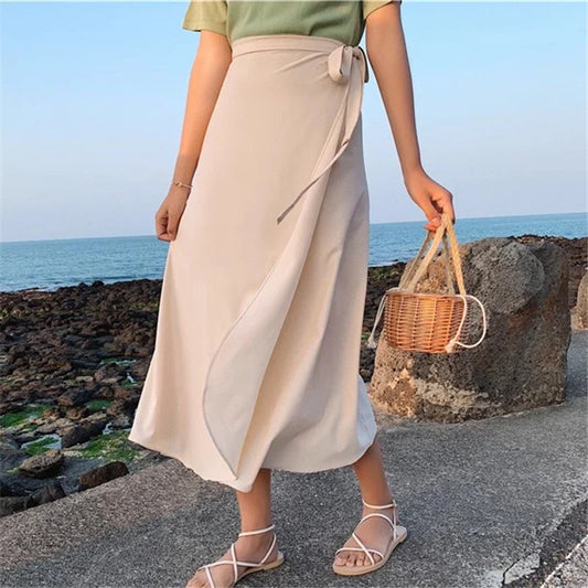 New Stain Women A-Line Long Side Split High Waist Fashionable Umbrella Beach Female Skirt