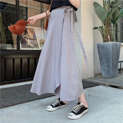 New Stain Women A-Line Long Side Split High Waist Fashionable Umbrella Beach Female Skirt