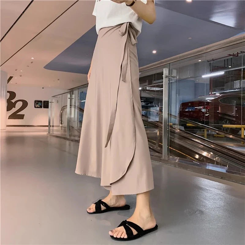 New Stain Women A-Line Long Side Split High Waist Fashionable Umbrella Beach Female Skirt