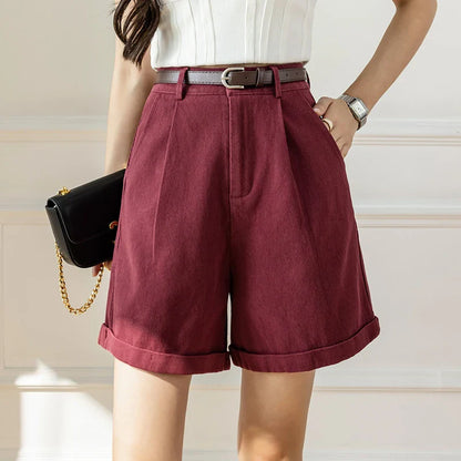 Workwear Women's Shorts Spring 2024 New Elegant Minimalism Straight Loose Trousers Shorts