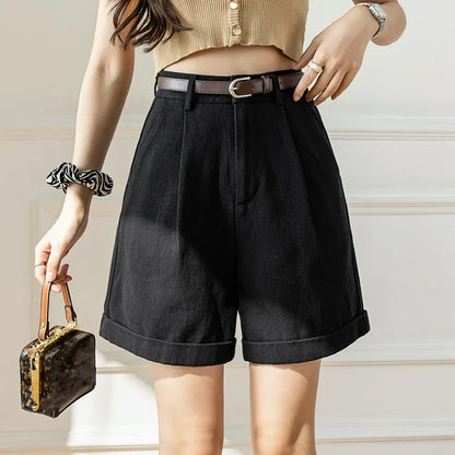 Workwear Women's Shorts Spring 2024 New Elegant Minimalism Straight Loose Trousers Shorts