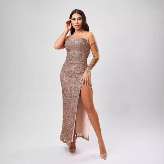 Sequin Formal Dress  Sleeveless Split Dress
