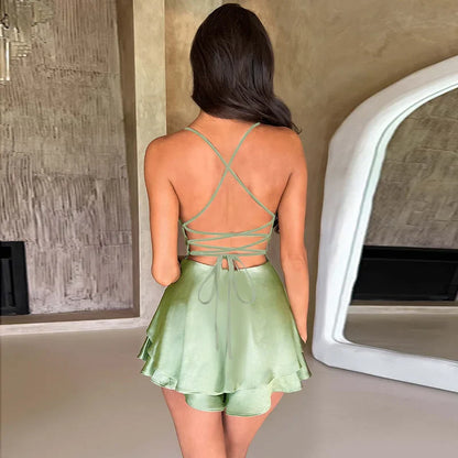 FashionSierra - Backless Bandage Elegant Satin Sleeveless Fashion Party Club Female Slim Mini Dress