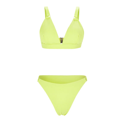 Sexy Swimsuit Women V Neck Solid Color Ring Beach Bikini Sets