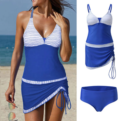 FashionSierra - Color Block Tankini Swimsuits With Skirt Two Piece Bikini Sets