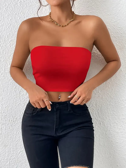 Bodycon Crop Tube Top, Solid Stretchy Every Day Crop Top