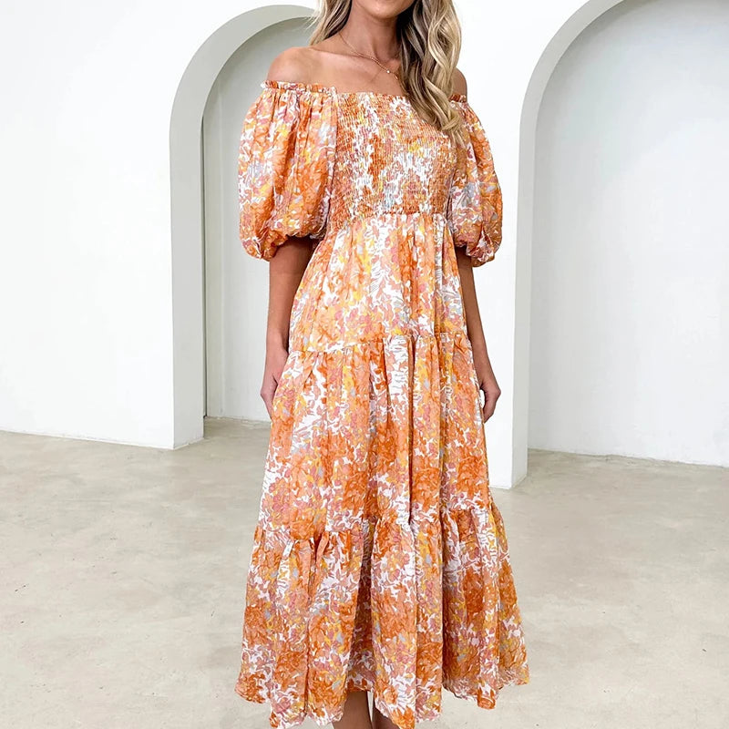 FashionSierra - 2024 Sexy Floral Printed A-Line Maxi Boho Dress