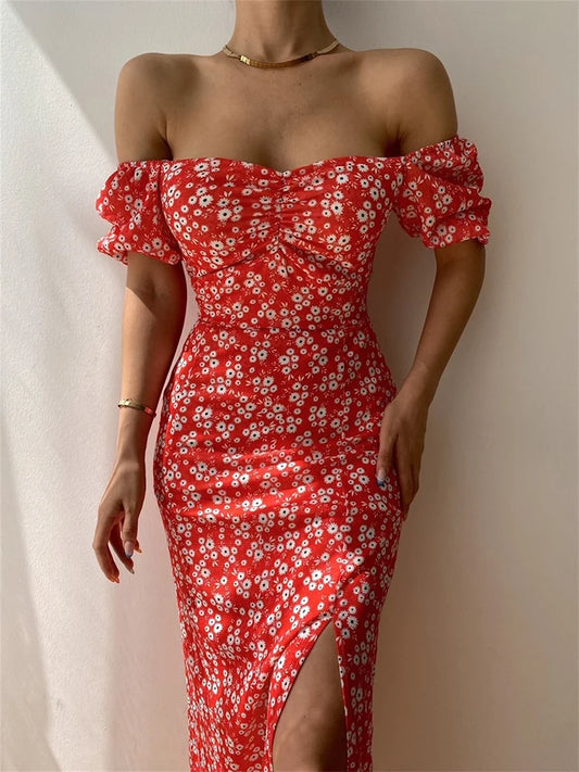 FashionSierra - 2024 Sexy Floral Short Sleeve Backless Boho Dress