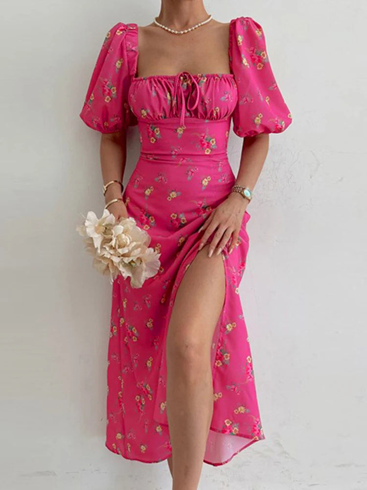 FashionSierra - 2024 Sexy Floral Short Sleeve Backless Boho Dress