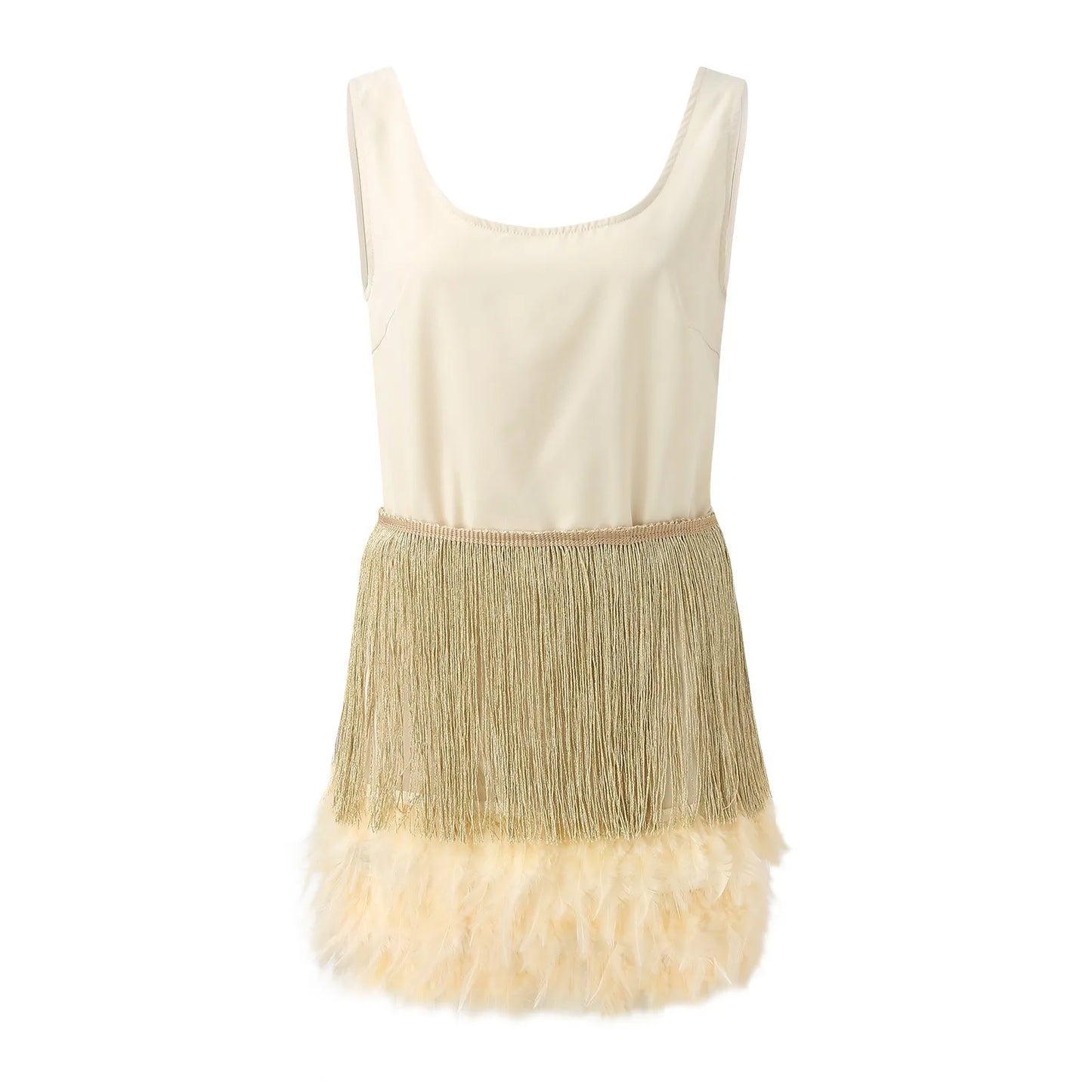 FashionSierra - Sexy Fringe Feather Vest Skirt Set Chic Sleeveless Solid Tank Pencil Mini Skirts Female Party Club Tassel Outfits Dress