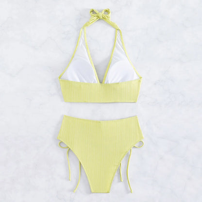 FashionSierra - Halter Push Up Drawstrings Swim Shorts For Women Bikini Sets
