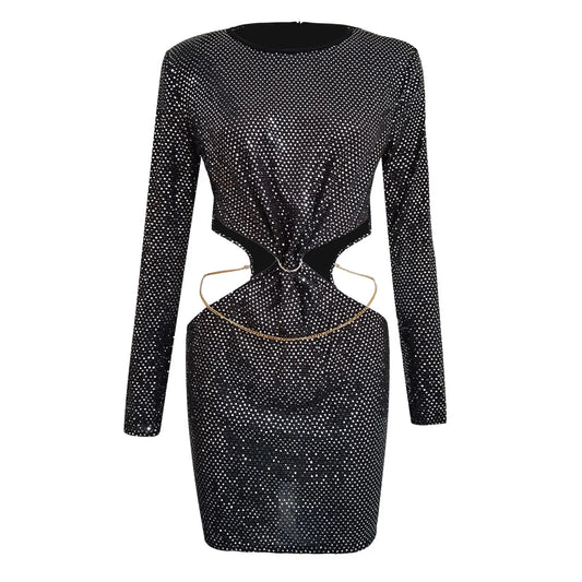 FashionSierra - Sexy Hollow Out Split Stitching Sequin Patchwork Evening Cocktail Dress