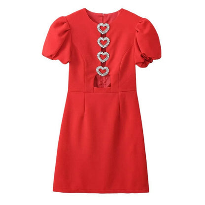 FashionSierra - Slim Fit Red Mini Fashion Metal Love Female New Elegant Club Party Sexy Hollow Out Short Sleeve Dress