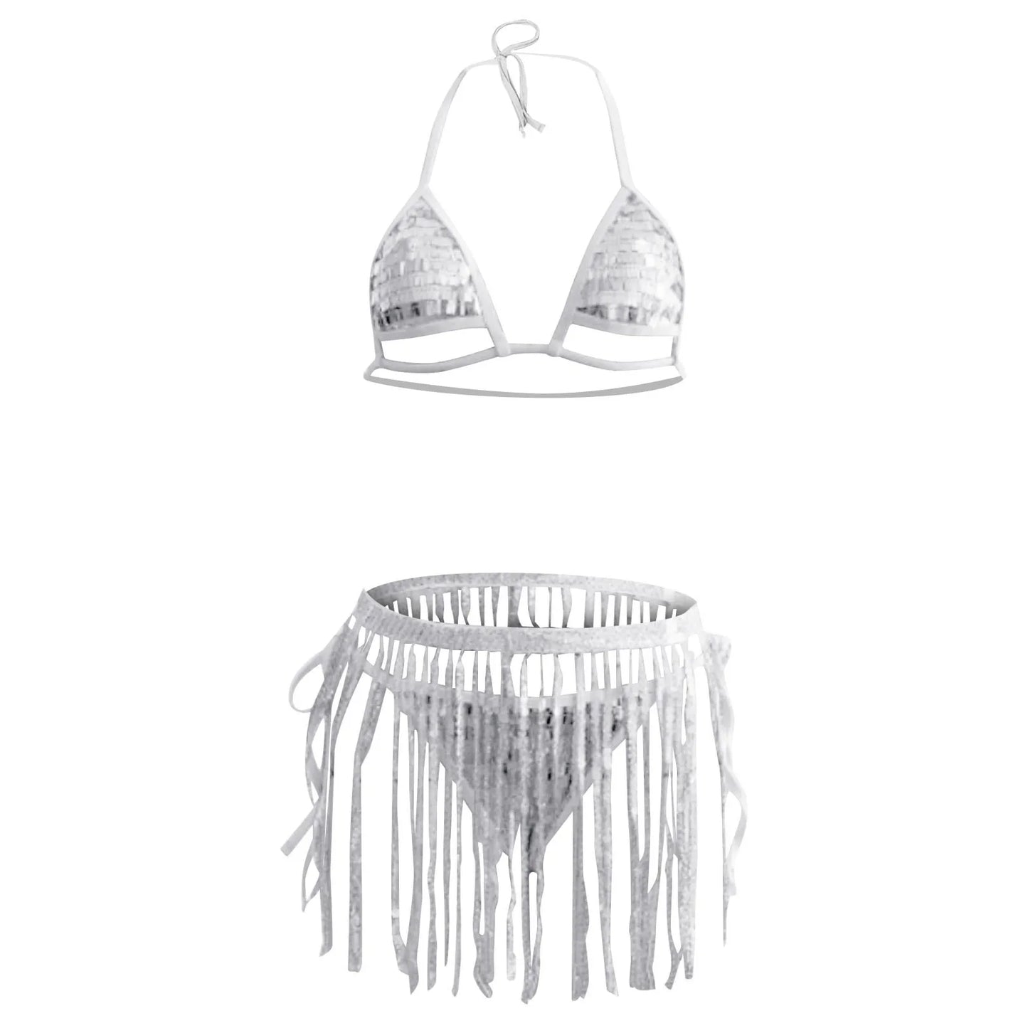 FashionSierra - Sexy Lace Up Crochet With Fringe Skirt Bikini Sets