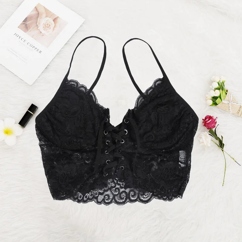 FashionSierra - Lace Up Hollow Out Spaghetti Strap Slim Push Up French Elegant Crop Tops