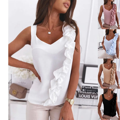 FashionSierra - Sleeveless Chain Print Casual Loose Summer V-neck Spaghetti Femme Blouse