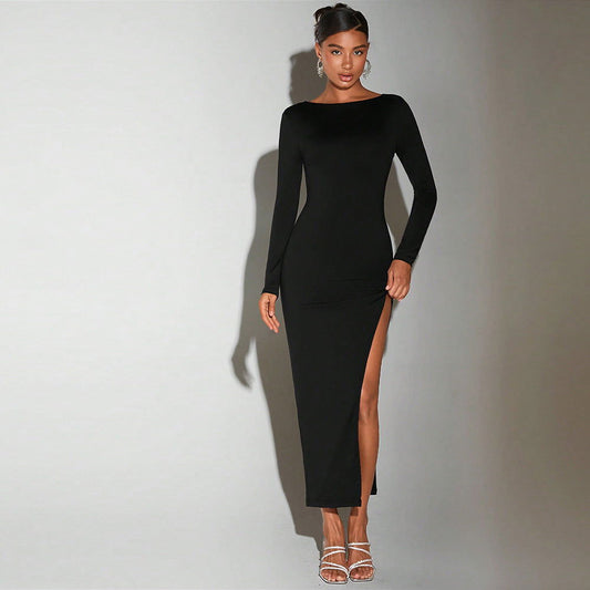 Socialite Dress  round Neck Bare Back Design Mid Length Dress