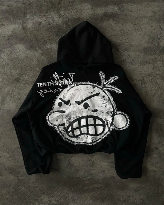 Dark Vintage Visual Print Hoodie black1 / S