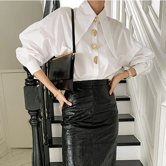 White Shirt With Large Gold Buttons