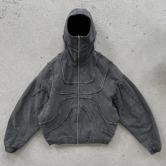 Y2K Gothic Denim Joining Zipper Hoodie Black / M