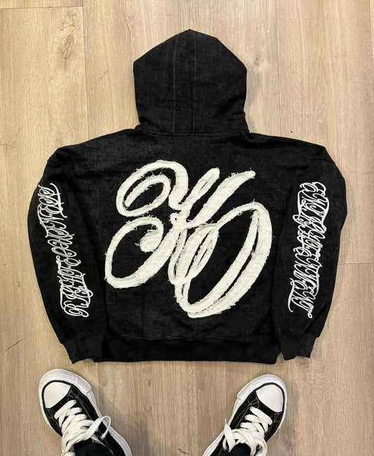 Embroidered Cross Zip Up Hoodie