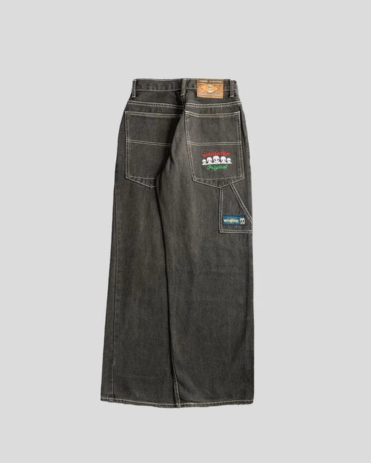 Hip Hop Eerie Rebellious Embroidery Denim Pant black1 / S