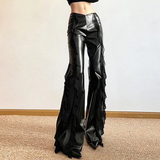 Tall Waist Gothic False PU Mesh Pant Black / S