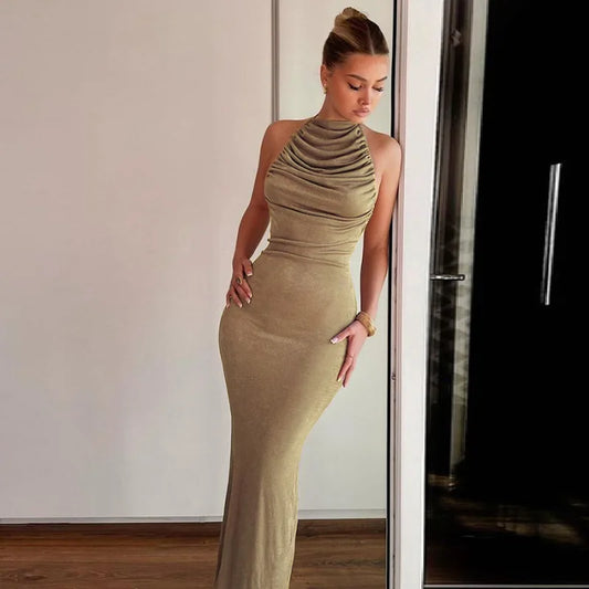 Ruched Halter Maxi Dress