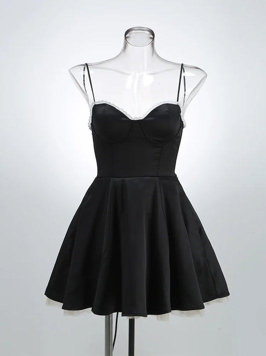 Solid Fit And Flare Spaghetti Strap Mini Dress