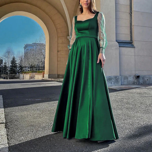 FashionSierra - A-Line High Slit Satin Evening Formal Party Autumn Summer Sexy Bridesmaid For Wedding Dress