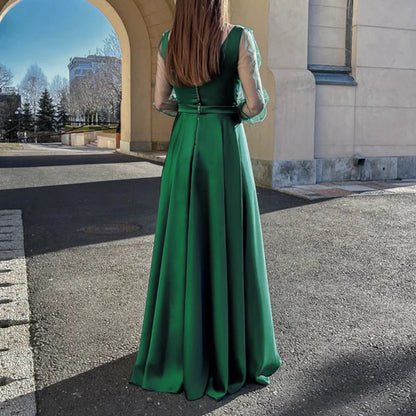 FashionSierra - A-Line High Slit Satin Evening Formal Party Autumn Summer Sexy Bridesmaid For Wedding Dress