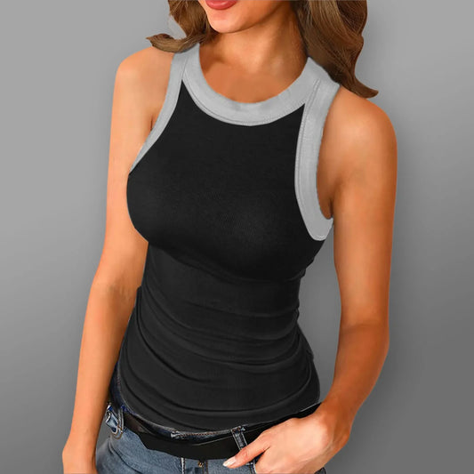Sleeveless Knitted Patchwork Summer Cami Backless Vintage Tank Top