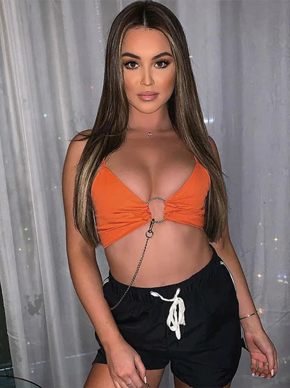 FashionSierra - Fit V Neck Summer Bustier Party Soft Sexy Solid Halterneck Crop Tops