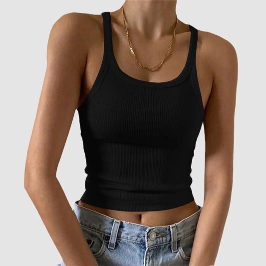 Vintage Knitted Tank Top Women Summer Color Ribbed Sleeveless Camis Tank Top