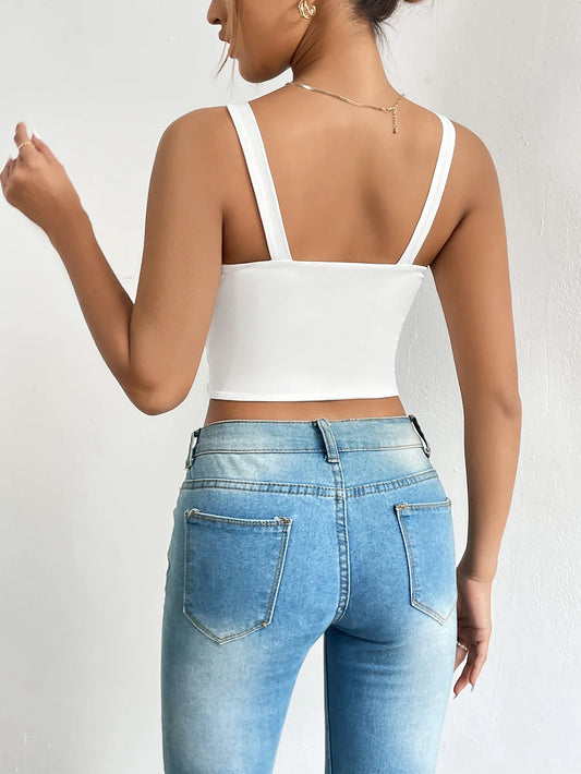 Sleeveless Women's Clothing Scoop Neck Cami Crop Top