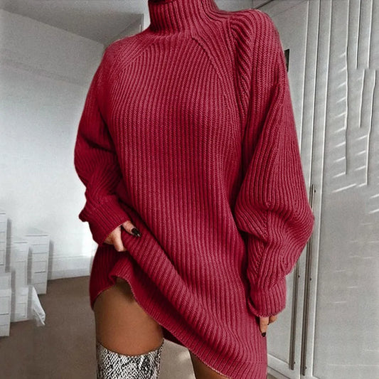 Loose Long Winter Fashion Knee-Length Sweater Dress Sweater