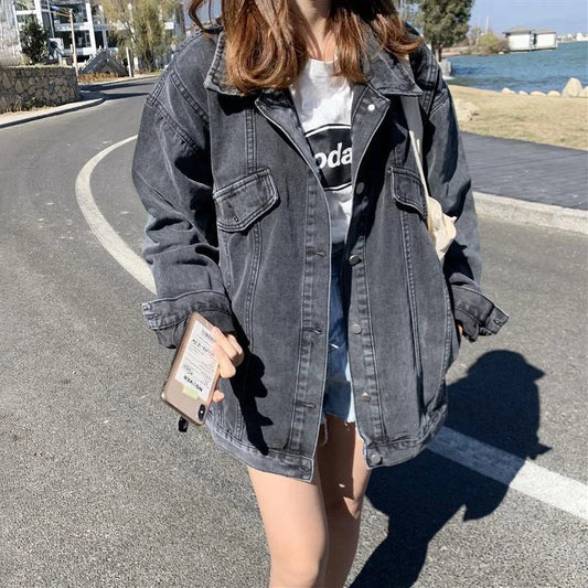 Chic Black Button Denim Jacket Jacket