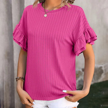 Spring Fashion New T-Shirt Ruffle Short Sleeve O Neck Casual Blouse