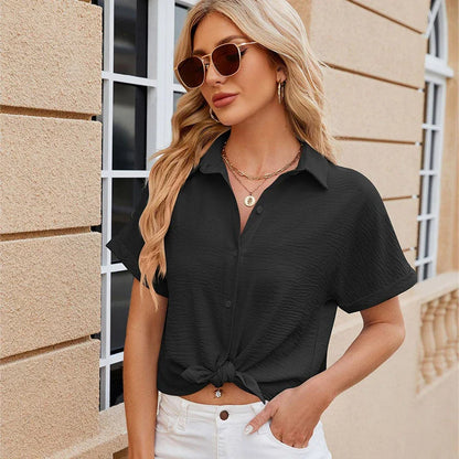 Spring Summer Basic Casual Solid Short Sleeve Button Women's Blouses